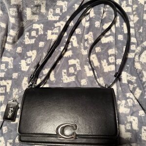 Coach Black Leather Crossbody with Silver 'C' Accent